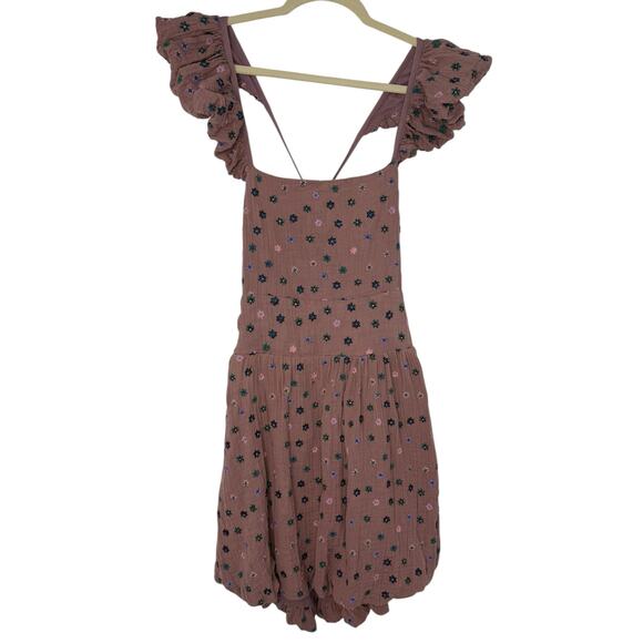 Free People Mini Dress Women S Mauve Pink Bubble Hem Floral Embroidered Cottage - Picture 3 of 11